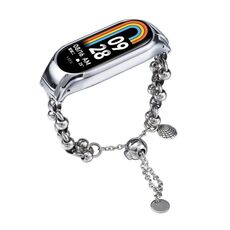 Per cinturino in metallo con cinturino in rilievo Xiaomi Mi Band 8 (argento + doppia perla)