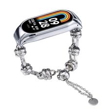Per Xiaomi Mi Band 8 Bracciale con perline Cinturino in metallo (argento + doppio anello)