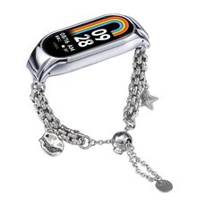 Per Xiaomi Mi Band 8 Braccialetto con perline Cinturino in metallo (argento + stella)