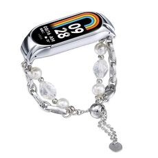 Per cinturino per orologio in onice con perline di cristallo Xiaomi Mi Band 8 (argento + perline di cristallo)
