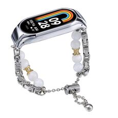 Per cinturino per orologio Xiaomi Mi Band 8 in onice con perline di cristallo (colletto in argento + rame)