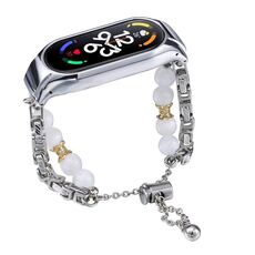 Per cinturino per orologio Xiaomi Mi Band 7 in onice con perline di cristallo (colletto in argento + rame)