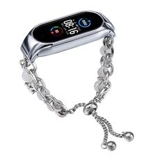 Per Xiaomi Mi Band 5 / 6 Cinturino per orologio in onice con perline di cristallo (argento + testa di leopardo)