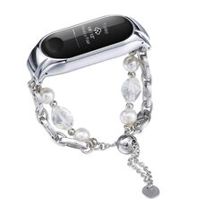 Per cinturino per orologio Xiaomi Mi Band 3/4 in onice con perline di cristallo (argento + perline di cristallo)