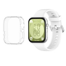 Per Huawei Watch Fit3 cinturino morbido in silicone + set custodia protettiva trasparente per orologio (bianco)
