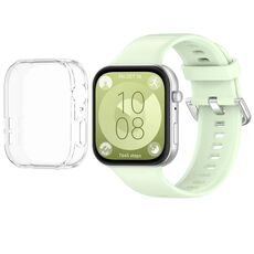Per Huawei Watch Fit3 cinturino in silicone morbido + set di custodie protettive per orologio trasparente (verde)