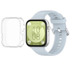 Per Huawei Watch Fit3 cinturino in silicone morbido + set di custodie protettive per orologio trasparente (azzurro)