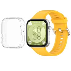 Per Huawei Watch Fit3 cinturino morbido in silicone + set custodia protettiva trasparente per orologio (giallo)