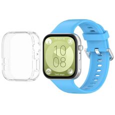 Per Huawei Watch Fit3 cinturino in silicone morbido + set di custodie protettive per orologio trasparente (blu cielo)