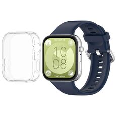 Per Huawei Watch Fit3 cinturino in silicone morbido + set custodia protettiva per orologio trasparente (blu notte)