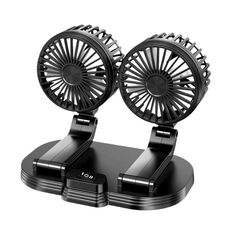Ventola di circolazione della ventola a doppia testa per auto con porta USB 5V (nera)