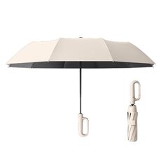 Ombrello da sole pieghevole unisex completamente automatico per pioggia o sole, stile: avanti beige 105 cm