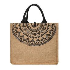 Borsa con stampa in stile nazionale Borsa tote in lino semplice di grande capacità (semicerchio)
