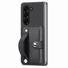Per Samsung Galaxy Z Fold6 Custodia per cellulare con copertura posteriore per carta con cavalletto da polso (Nero)