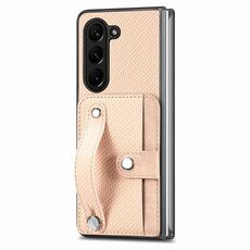 Per Samsung Galaxy Z Fold6 Custodia per cellulare con supporto per carta da polso e copertina posteriore (cachi)