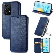Custodia per telefono in pelle magnetica pressata con griglia cubica globale per Honor 200 Lite (blu)