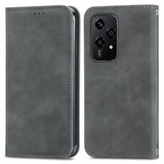 Per Honor 200 Lite Custodia per telefono in pelle con vibrazione magnetica Global Retro Skin Feel (grigio)