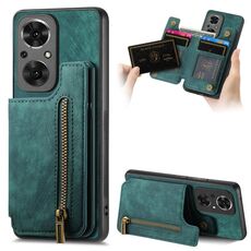 Custodia per telefono posteriore con cerniera in pelle retrò per Honor 50 SE (verde)