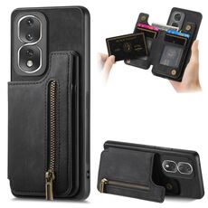 Custodia per telefono posteriore con cerniera in pelle retrò per Honor 80 Pro (nera)