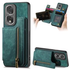 Custodia per telefono posteriore con cerniera in pelle retrò per Honor 80 Pro (verde)