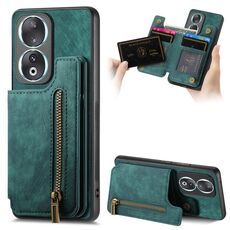 Custodia per telefono posteriore con cerniera in pelle retrò per Honor 90 (verde)