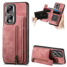 Custodia per telefono posteriore con cerniera in pelle retrò per Honor 90 Pro (rosa)