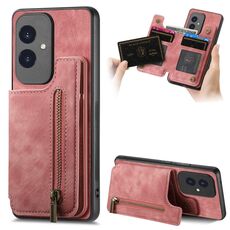 Custodia per telefono posteriore con cerniera in pelle retrò per Honor 100 (rosa)