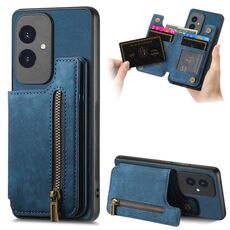 Custodia per telefono posteriore con cerniera in pelle retrò per Honor 100 (blu)