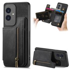 Custodia per telefono posteriore con cerniera in pelle retrò per Honor 100 (nera)