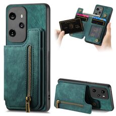 Custodia per telefono posteriore con cerniera in pelle retrò per Honor 100 Pro (verde)