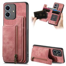 Custodia per telefono posteriore con cerniera in pelle retrò per Honor Play6C (rosa)