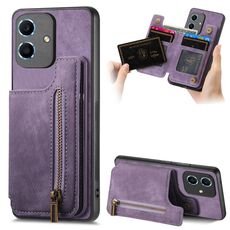 Custodia per telefono posteriore con cerniera in pelle retrò per Honor Play6C (viola)