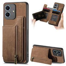 Custodia per telefono posteriore con cerniera in pelle retrò per Honor Play6C (marrone)