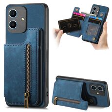 Custodia per telefono posteriore con cerniera in pelle retrò per Honor Play6C (blu)