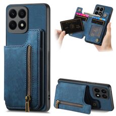 Custodia per telefono posteriore con cerniera in pelle retrò per Honor X8a (blu)