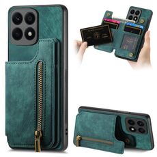 Custodia per telefono posteriore con cerniera in pelle retrò per Honor X8a (verde)