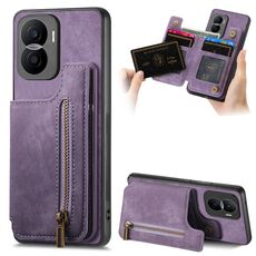 Per Honor X40i Retro Custodia in pelle con cerniera e portafoglio posteriore per telefono (viola)