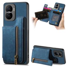 Custodia per telefono posteriore con cerniera in pelle retrò per Honor X40i (blu)