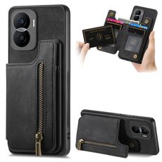 Custodia per telefono posteriore con cerniera in pelle retrò per Honor X40i (nera)