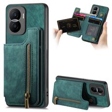 Custodia per telefono posteriore con cerniera in pelle retrò per Honor X40i (verde)
