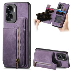 Custodia per telefono posteriore con cerniera in pelle retrò per Honor X50i / 90 Lite (viola)