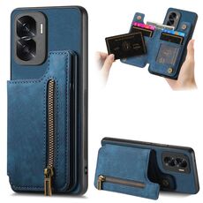Custodia per telefono posteriore con cerniera in pelle retrò per Honor X50i / 90 Lite (blu)