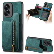 Custodia per telefono posteriore con cerniera in pelle retrò per Honor X50i / 90 Lite (verde)