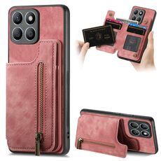 Custodia per telefono posteriore con cerniera in pelle retrò per Honor X8b (rosa)