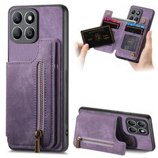 Custodia per telefono posteriore con cerniera in pelle retrò per Honor X8b (viola)