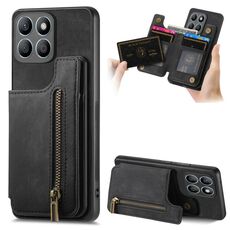 Custodia per telefono posteriore con cerniera in pelle retrò per Honor X8b (nera)