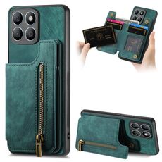 Custodia per telefono posteriore con cerniera in pelle retrò per Honor X8b (verde)