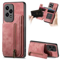 Custodia per telefono posteriore con cerniera in pelle retrò per Honor 200 Lite (rosa)