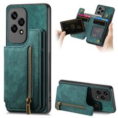 Custodia per telefono posteriore con cerniera in pelle retrò per Honor 200 Lite (verde)