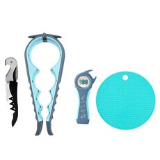 Apribottiglie multifunzionale 4 in 1, apribottiglie per uso domestico, stile 1 (blu)